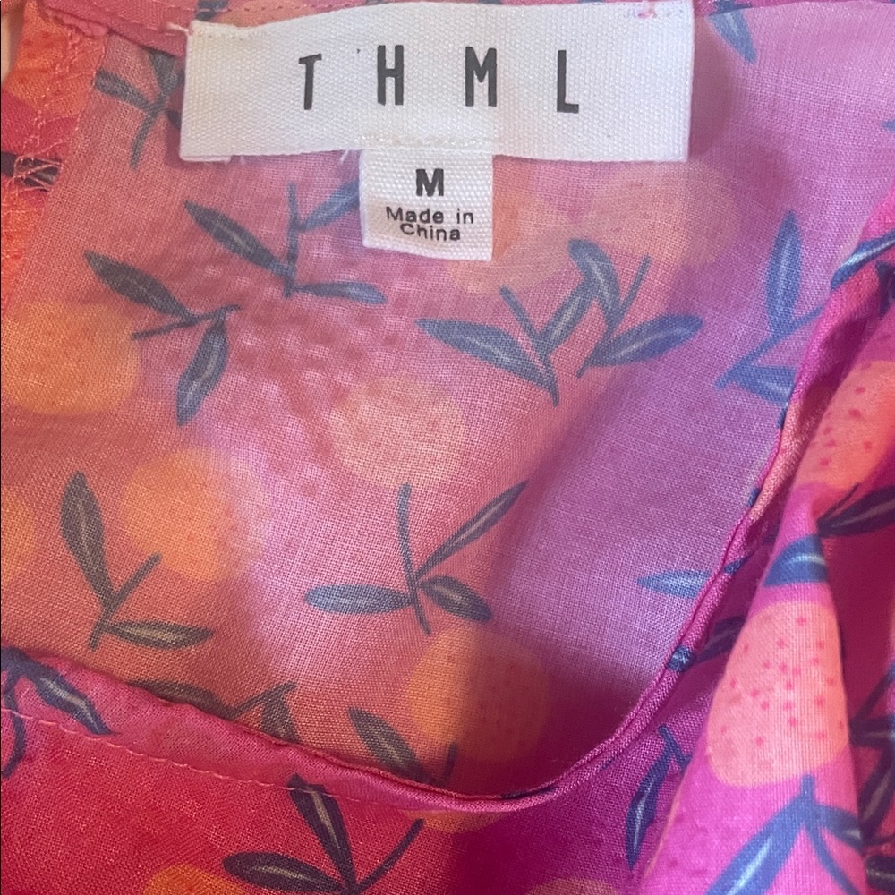 Anthropologie THML Ruffle Sleeve Pink Floral Blouse Size Medium - Picture 2 of 8